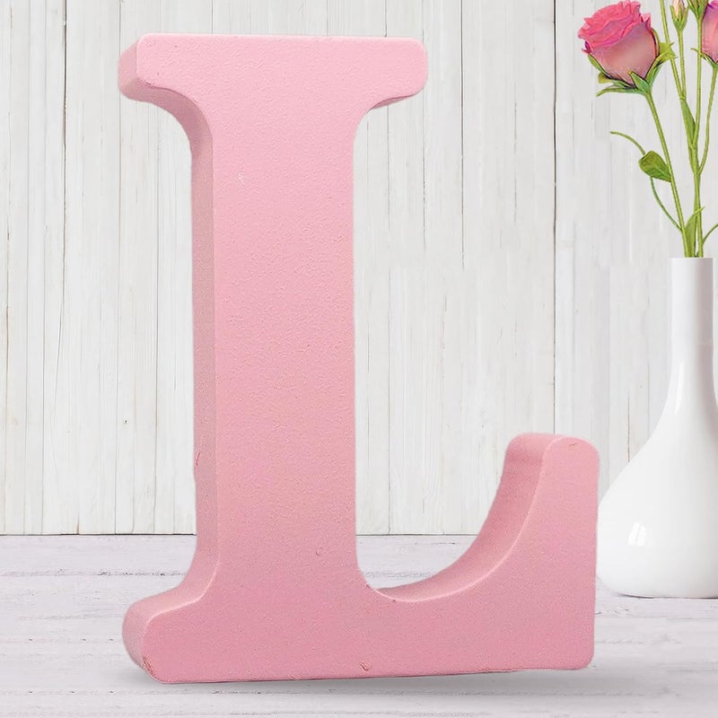 AOCEAN 8 Inch Pink Wood Letters Unfinished Wood Letters for Wall Decor Decorative Standing Letters Slices Sign Board Decoration for Craft Home Party Projects (L) - Image 1